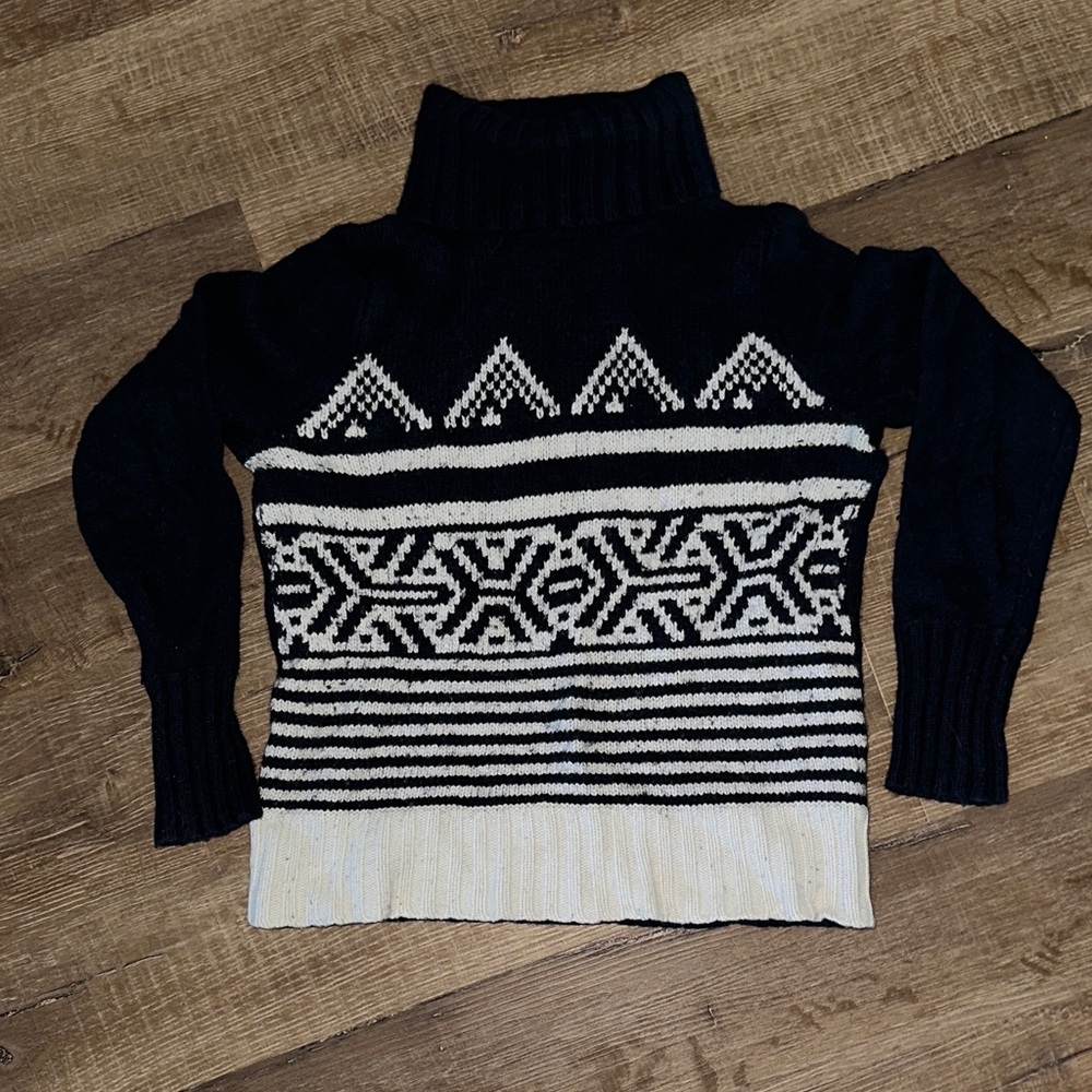 J. Crew Wool Navy and White Turtleneck Sweater